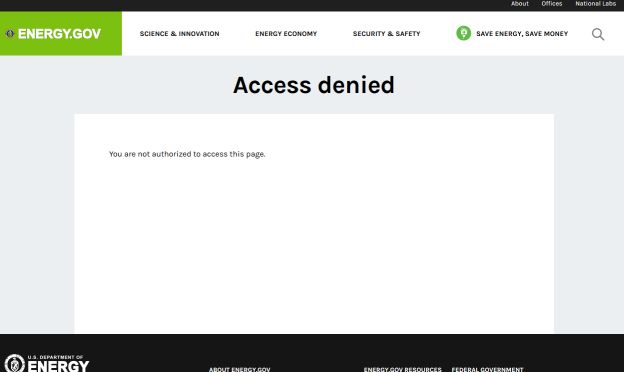 The page from energy.gov on solar glare is gone